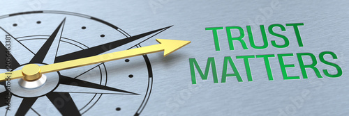 Compass needle pointing to the words Trust Matters - 3d rendering