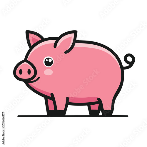 Pink cartoon pig vector illustration