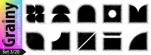 Gradient shape square with grain dot noise and arch sector spray. Abstract circle pattern of vector black texture, half tone y2k. Brush grunge gradation for dusty geometric element and stipple fade