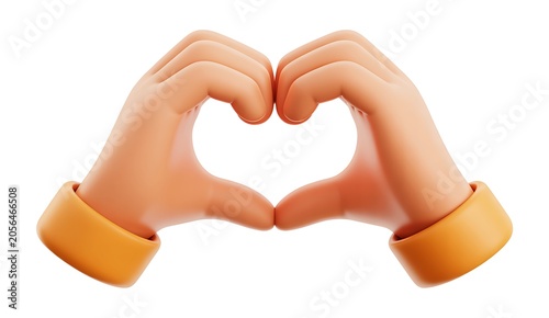 3D cartoon hands making a heart shape sign