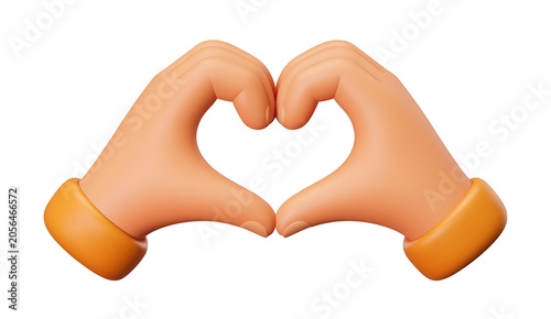 3D cartoon hands making a heart shape sign