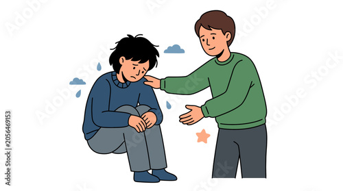 Foto Man comforting a sad friend sitting on the ground