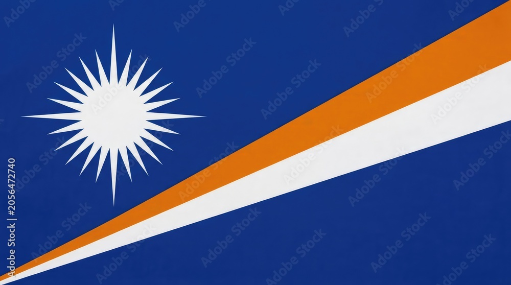 Obraz premium The national flag of the Marshall Islands with its distinct design of a star and diagonal stripes