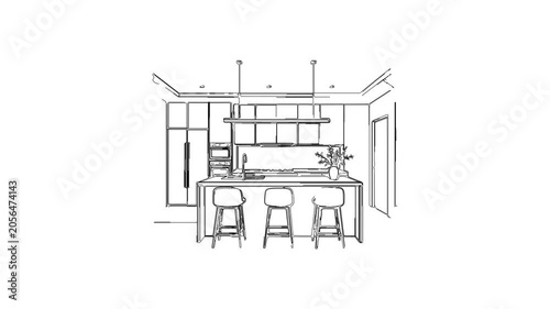 Kitchen interior design sketch reveal animation