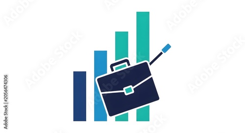 Business growth and success concept with briefcase, bar chart, and pointer stick