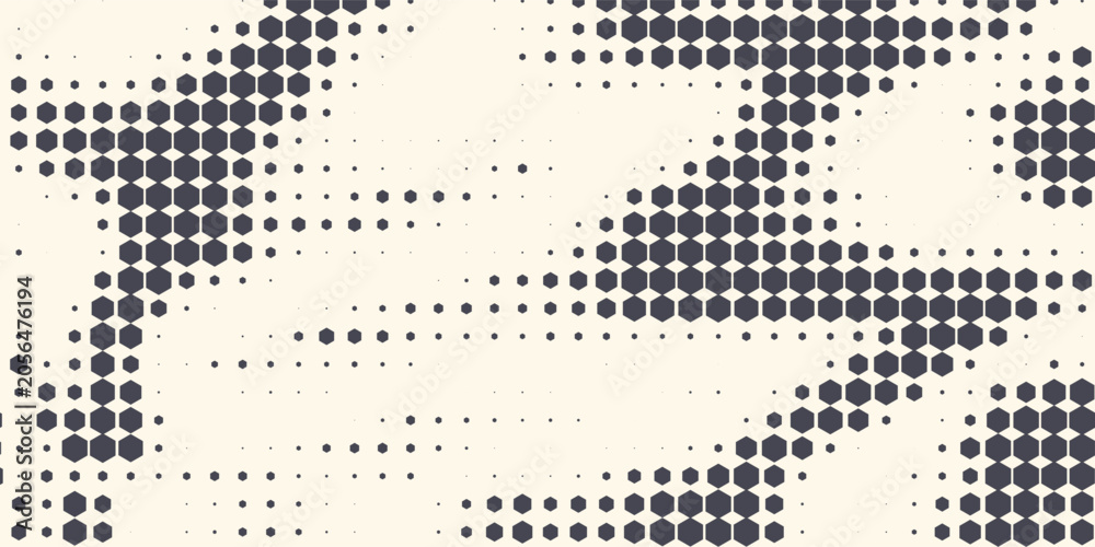 Fototapeta premium Hexagon Shapes Vector Abstract Geometric Technology Retrowave Sci-Fi Texture Isolated on Light Background. Halftone Hex Retro Simple Pattern. Eps10
