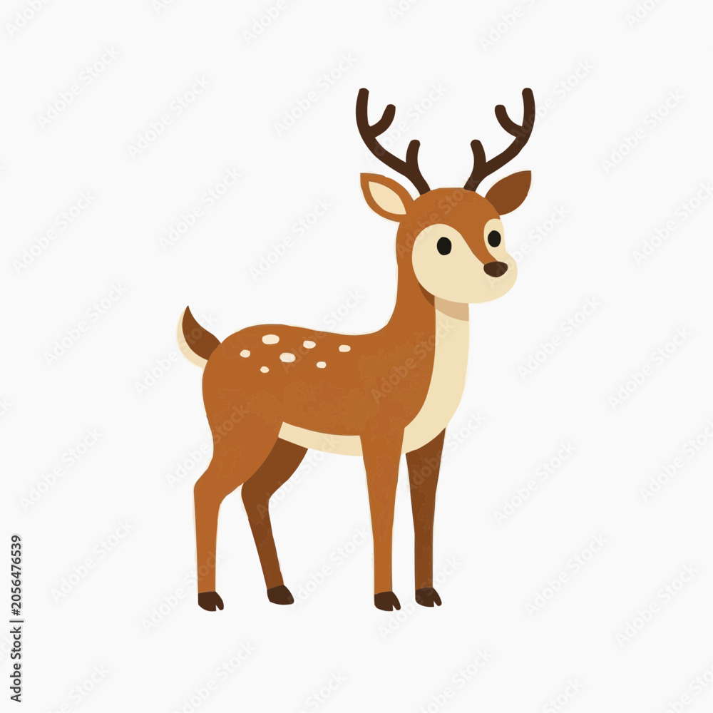 Fototapeta premium Cartoon Deer with Antlers: A charming cartoon illustration of a deer with distinctive antlers and a spotted coat, standing proudly.