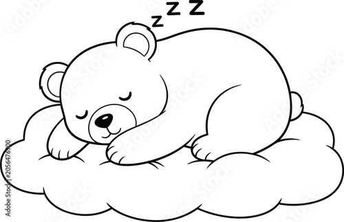 Cute sleeping baby bear on cloud drawing vector illustration with sleeping dreaming illustration