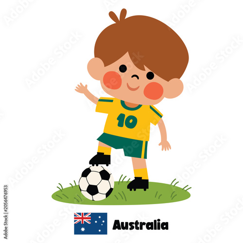 Obraz na plátně Cartoon Australian Kid Playing Football