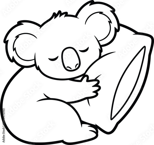 Cute cartoon koala hugging a pillow sleeping vector drawing with sleeping illustration character