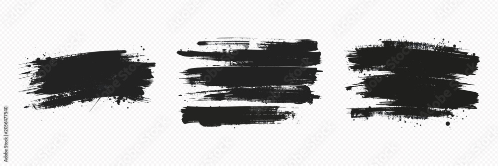 Fototapeta premium Brush stroke textures with splatters on transparent background