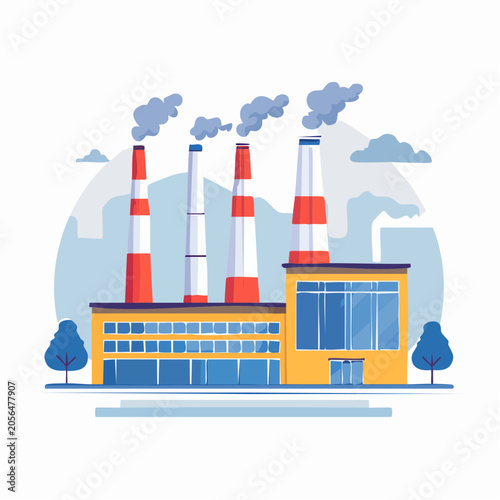 Industrial Factory with Smoke Stacks