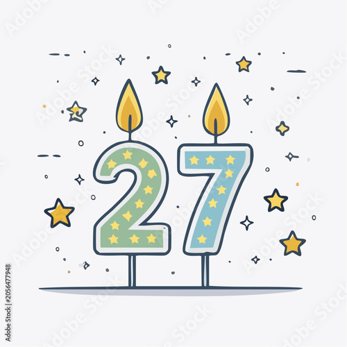 Number 27 Birthday Candles with Stars