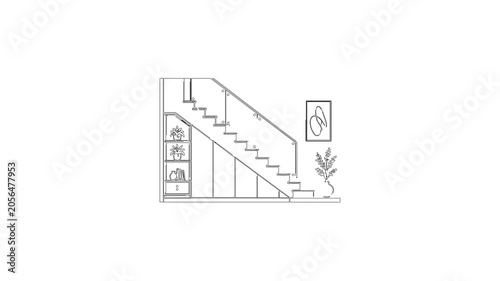 Modern staircase architectural blueprint drawing animation