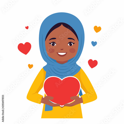 Young Muslim Girl Holding a Heart