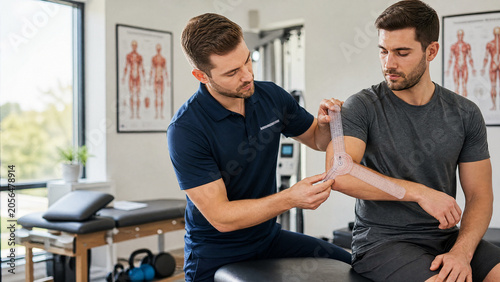 Physiotherapist Measuring Male Patient's Elbow Joint