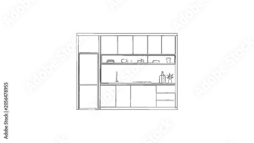 Kitchen cabinetry blueprint sketch reveal animation