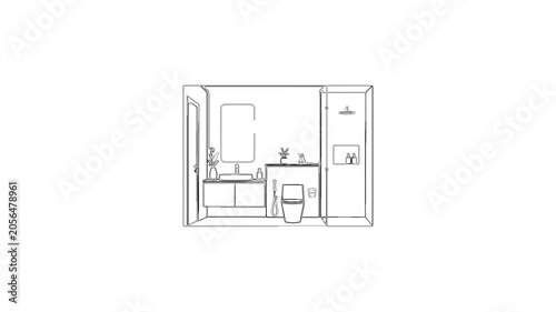 Bathroom interior blueprint sketch drawing animation
