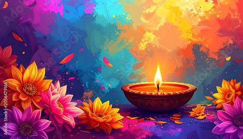 Diwali Festival Of Lights Colorful Diya.