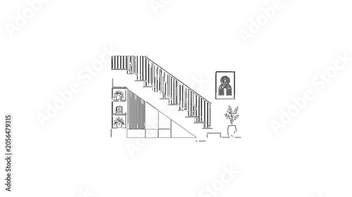 Architectural interior staircase sketch reveal animation