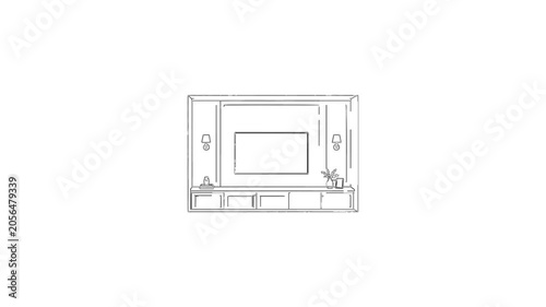 Living room interior sketch appearing with animated lines