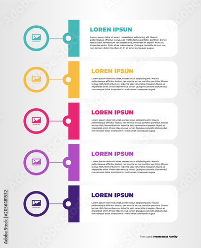 Modern business infographic template with five steps and colorful geometric puzzle connector elements for process presentation