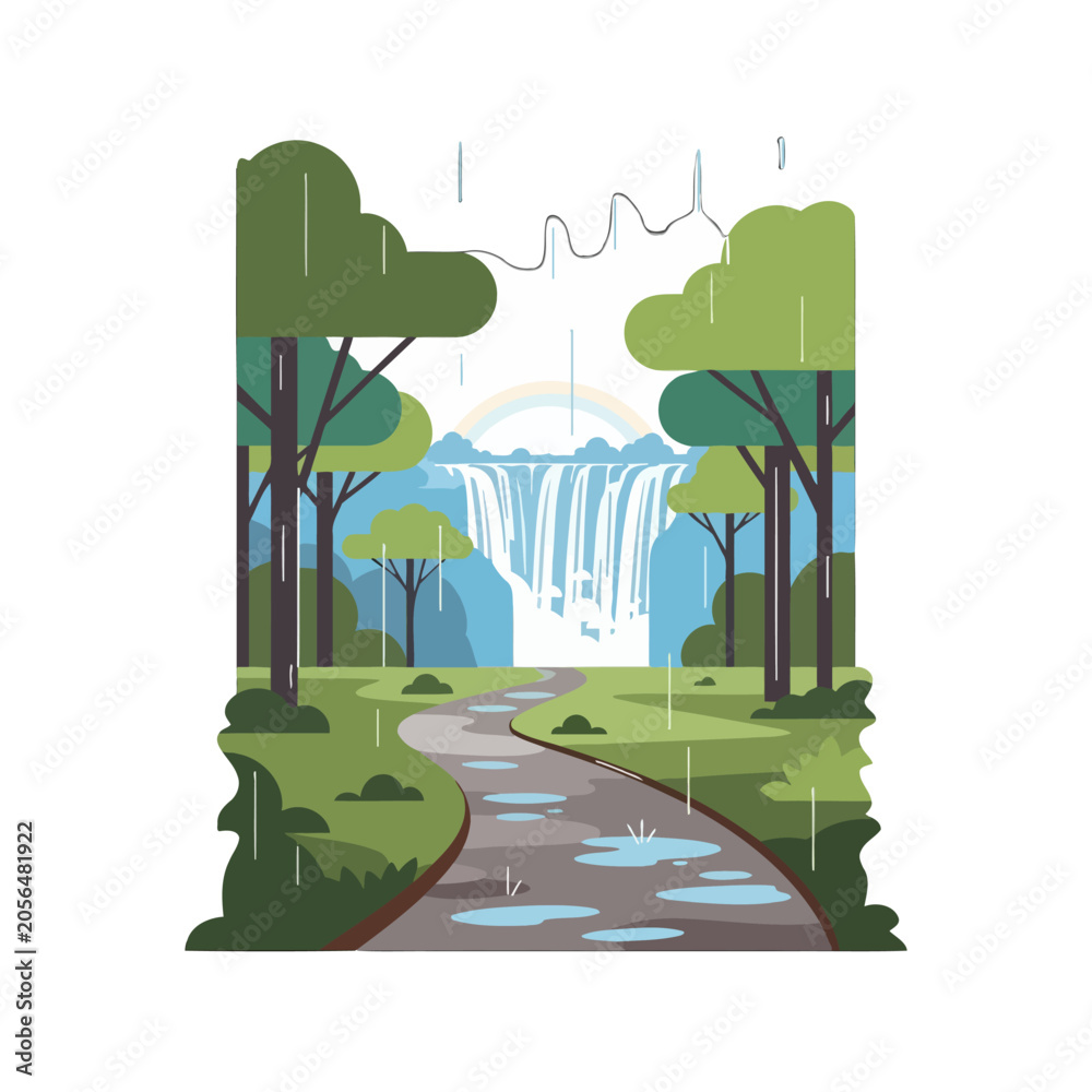 Fototapeta premium A scenic illustration of a waterfall flowing through a lush green forest