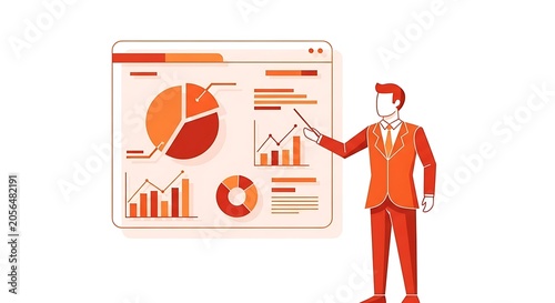 Businessman presenting data analysis charts.