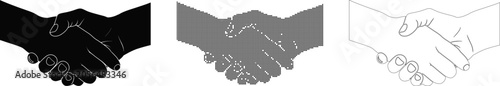 Handshake Icons Set in Solid, Halftone and Outline Styles Business Partnership Symbols