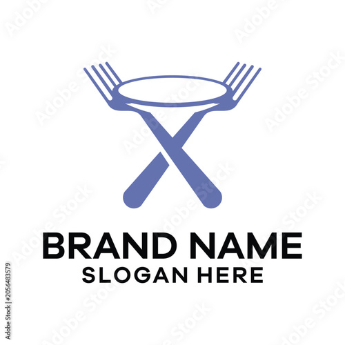 A standing fork icon with a circle on top. Purple silhouette. Front view. Simple flat vector graphic illustration. Isolated object on a white background.