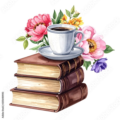 Coffee Cup on Stacked Old Books.
