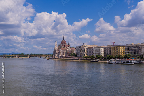 Panoramic view of the Danube river with the Hungarian Parliament in Budapest 