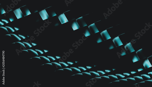Abstract pixelated neon blue stepped gradient waves with grain texture