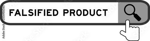 Tableau sur toile Search banner in word falsified product with hand over magnifier icon on white b