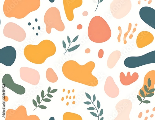 Vibrant abstract shapes and leaves pattern.