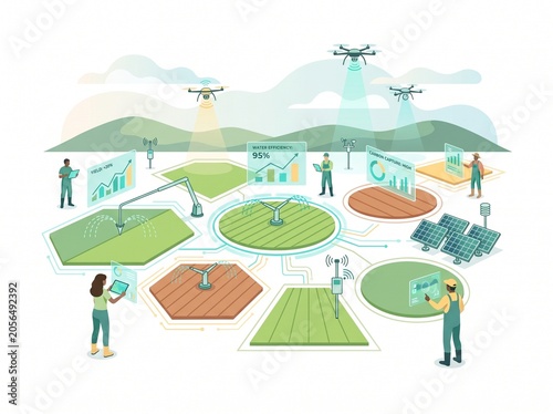 Sustainable agriculture and eco-friendly farming practices in rural landscape illustration