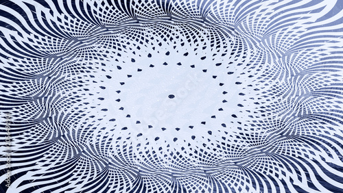 Abstract hypnotic psychedelic pattern. geometric mandala kaleidoscope artwork in blue black white shades. digital background. optical illusion tunnel. radial lines