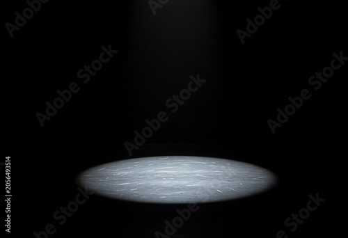 Dark presentation stage background with dramatic overhead spotlight