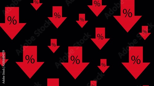 falling prices arrow move down vector. percentage decrease animated