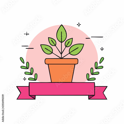 Potted Plant with Ribbon Banner