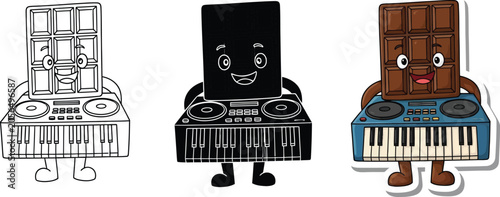 Cuadro en lienzo Collection of cute chocolate bar characters playing DJ decks and keyboards fun c