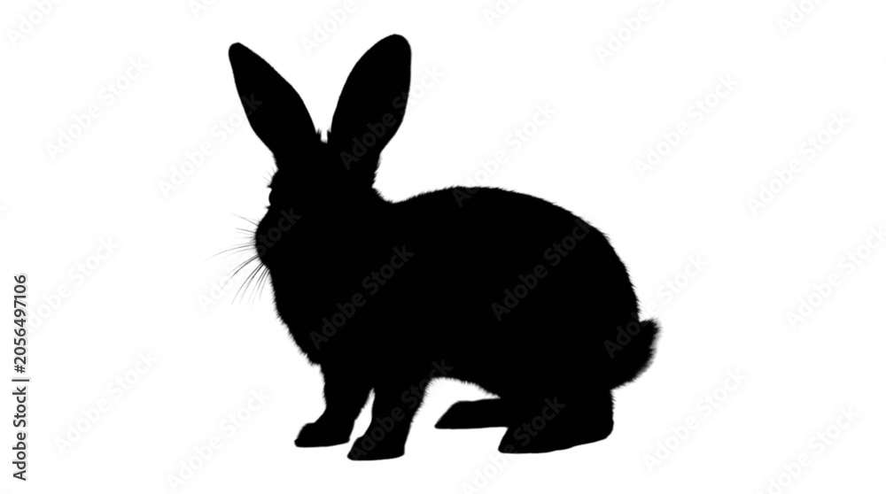 Obraz premium Black silhouette rabbit sitting relaxed isolated on transparent background, Vector