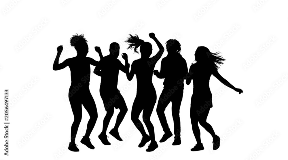 Fototapeta premium Silhouette group of people dancing together cheerfully isolated on transparent background, Vector