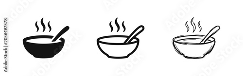 Εκτύπωση καμβά Hot soup bowl with spoon icon set