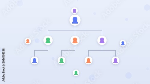 Flat design corporate team alignment with profiles forming organizational chart