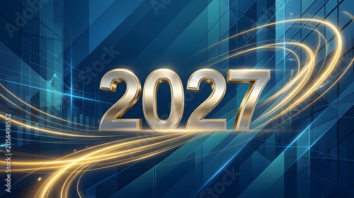 Shiny gold 2027 year graphic on blue background