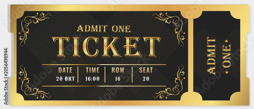 Fotografía Golden ticket template on black background