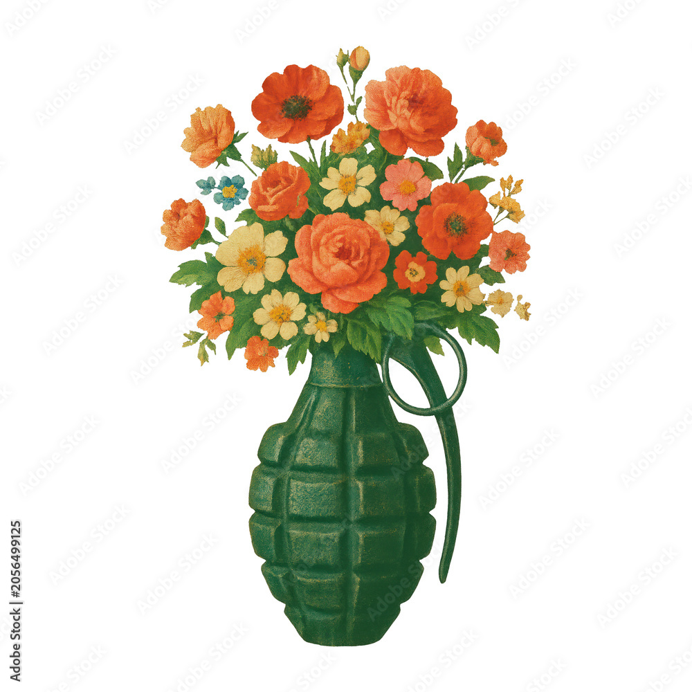 Obraz premium PNG Vibrant flowers in grenade vase