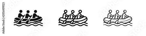 Fotografie White Water Rafting Icon Set - Solid, Outline, and Sketched Styles for Adventure