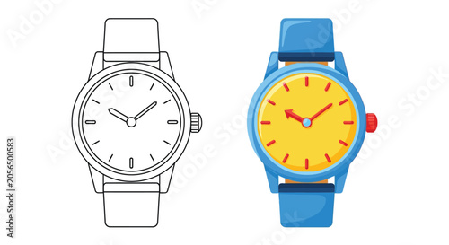 Bild auf Leinwand Two wristwatches one outlined and one colored vector illustration